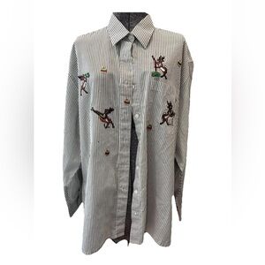 Mili designs green white striped ladies holiday reindeer‎ band XL VTG 90s Granny